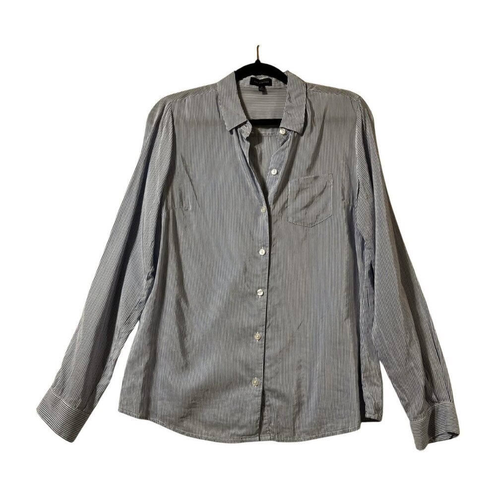 The Limited Women's Striped Button Up Blouse Cotton Rayon Blue White Size Medium